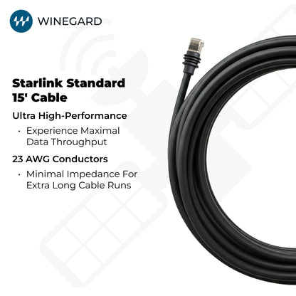 WINEGARD SD-015C Winegard SD-015C Starlink Standard Ethernet Cable - Shielded Data Cable for Starlink - Standard High-Speed Network Connectivity 15'- Black