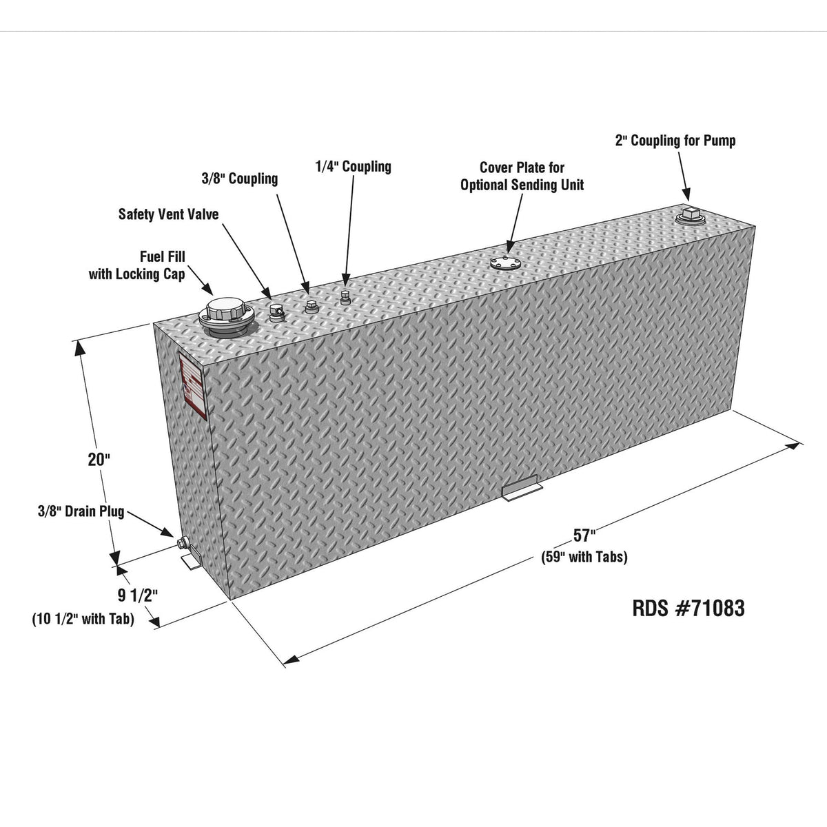 RDS MFG INC 71083 RDS MFG INC 71083 Rectangular Auxiliary/Transfer Fuel Tank - 45 Gallon Capacity