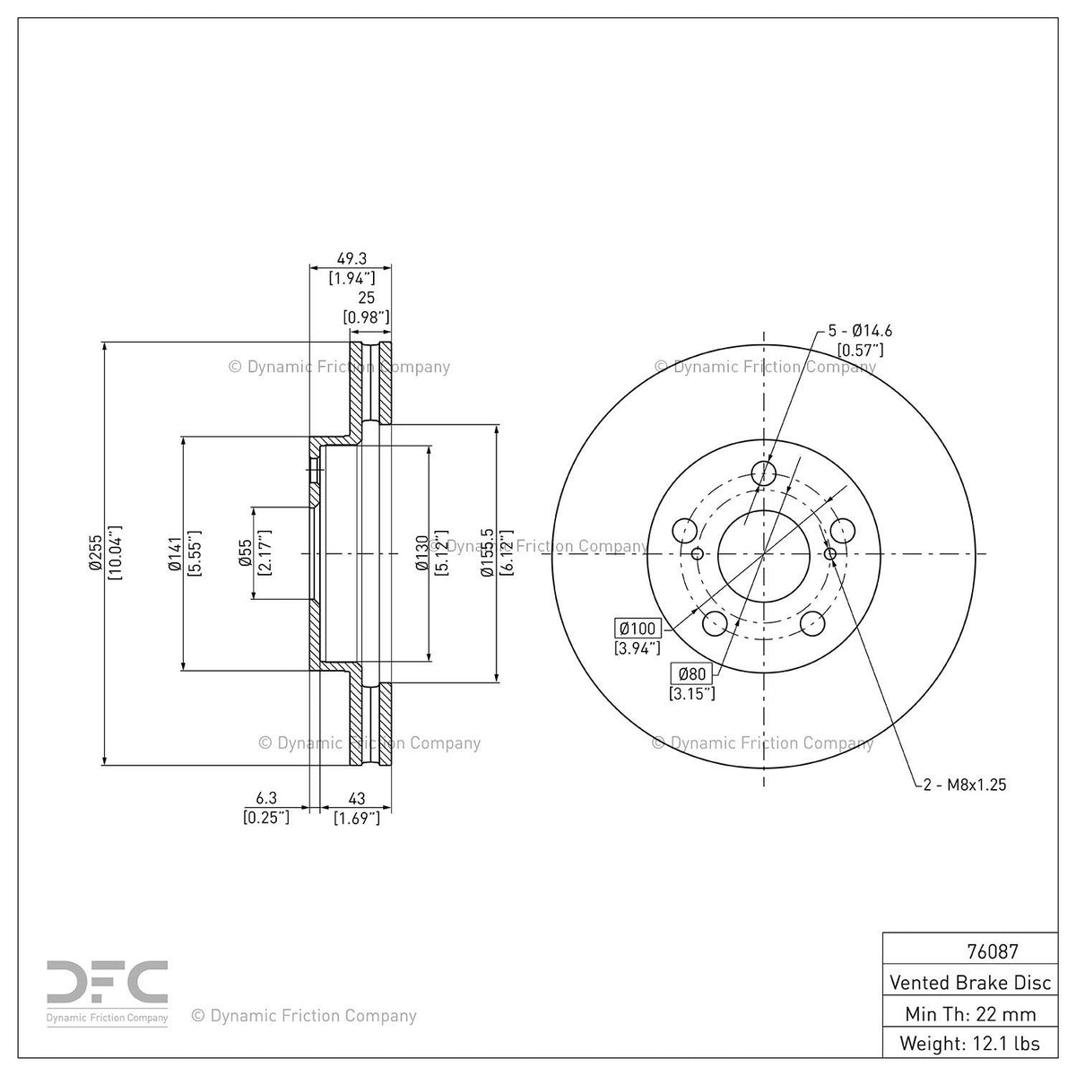 Dynamic Friction 604-76087 Front Brake Rotor