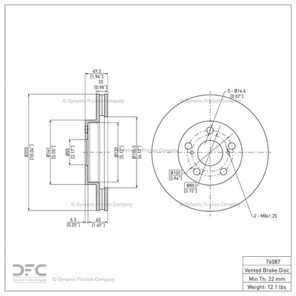 Dynamic Friction 604-76087 Front Brake Rotor