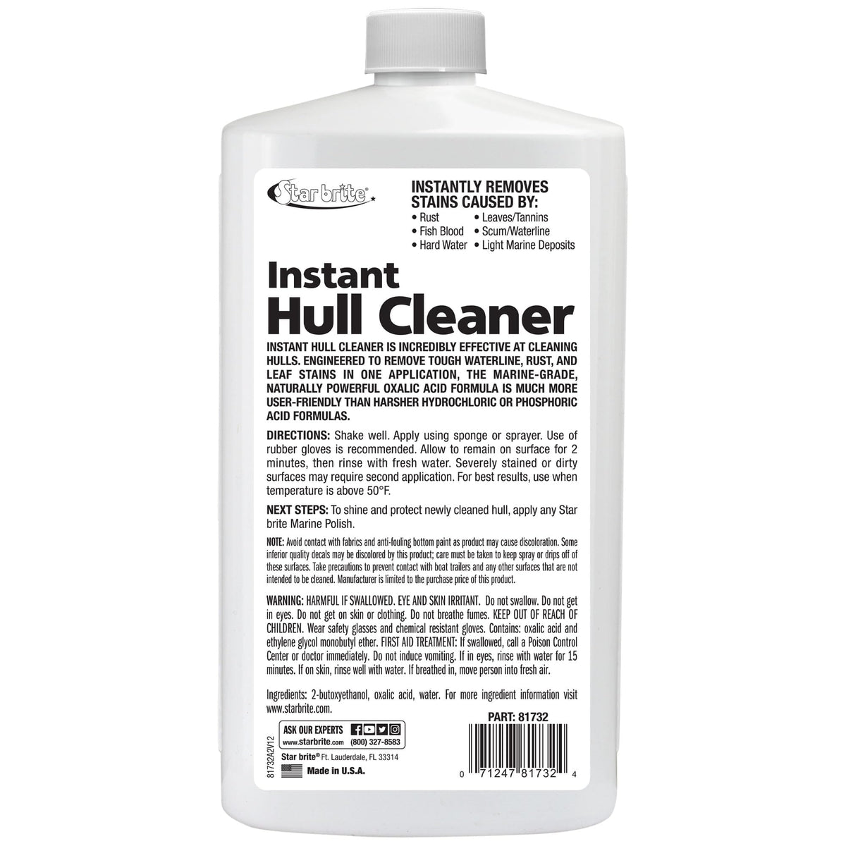 STAR BRITE 081732PW STAR BRITE Instant Hull Cleaner - Easily Remove Stains, Scum Lines & Grime for Boat Hulls, Fiberglass, Plastic & Painted Surfaces - Wipe On, Rinse Off Formula 32 Ounces (081732)
