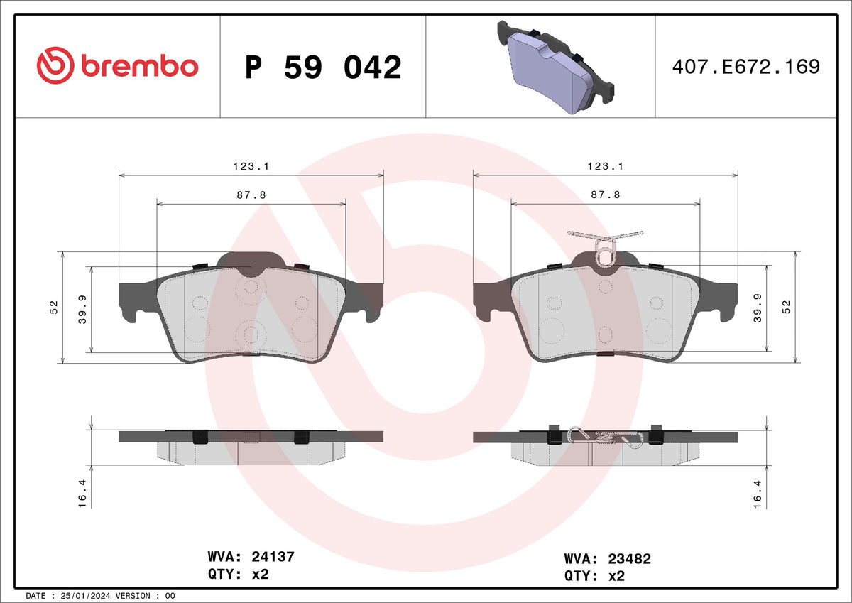 BREMBO P59042 Brembo Disc Brake Pad Set - P59042