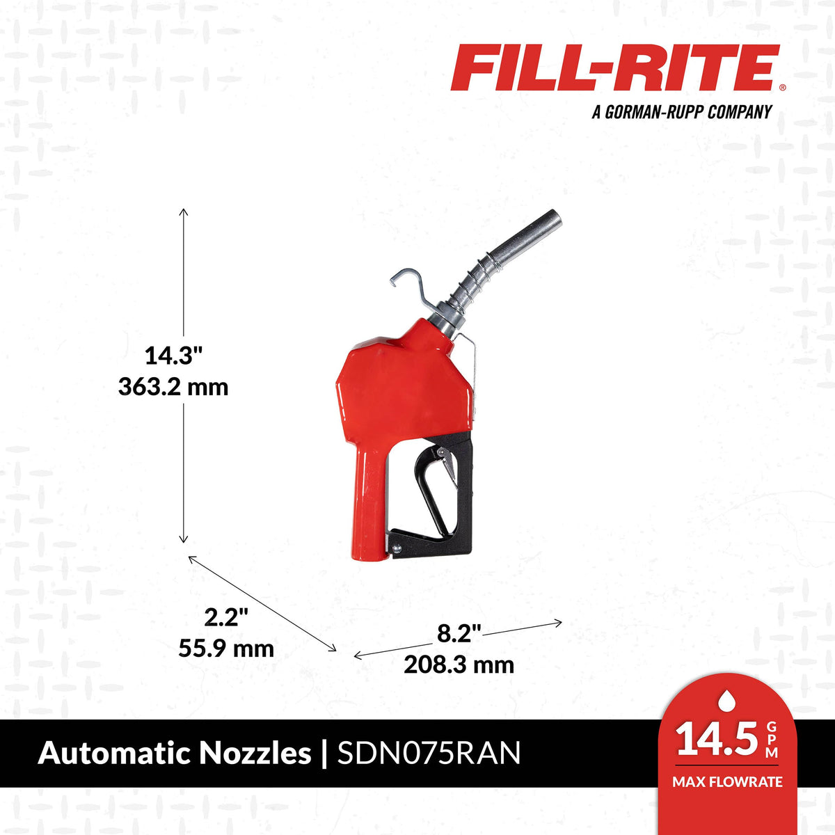 FILL RITE SDN075RAN Fill-Rite SDN075RAN ¾" 3 to 15 GPM Automatic Standard Duty Fuel Transfer Nozzle, Red - For Gasoline, Diesel, Biodiesel up to B20, E15 & Kerosene