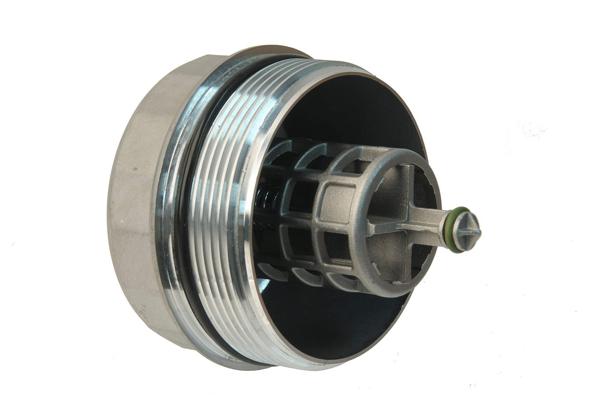 URO Parts 11427525334PRM Oil Filter Cover, Aluminum vs OEM is plastic
