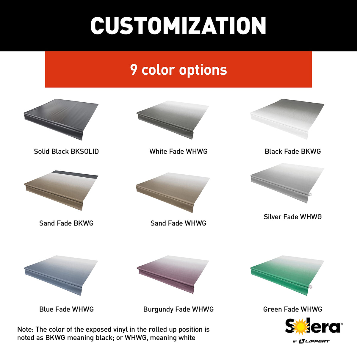 Solera V000334448 Solera Universal Fit Heavy-Duty Vinyl RV Patio Awning Replacement Fabric Solid Black 21' Awning (20'4" Fabric)