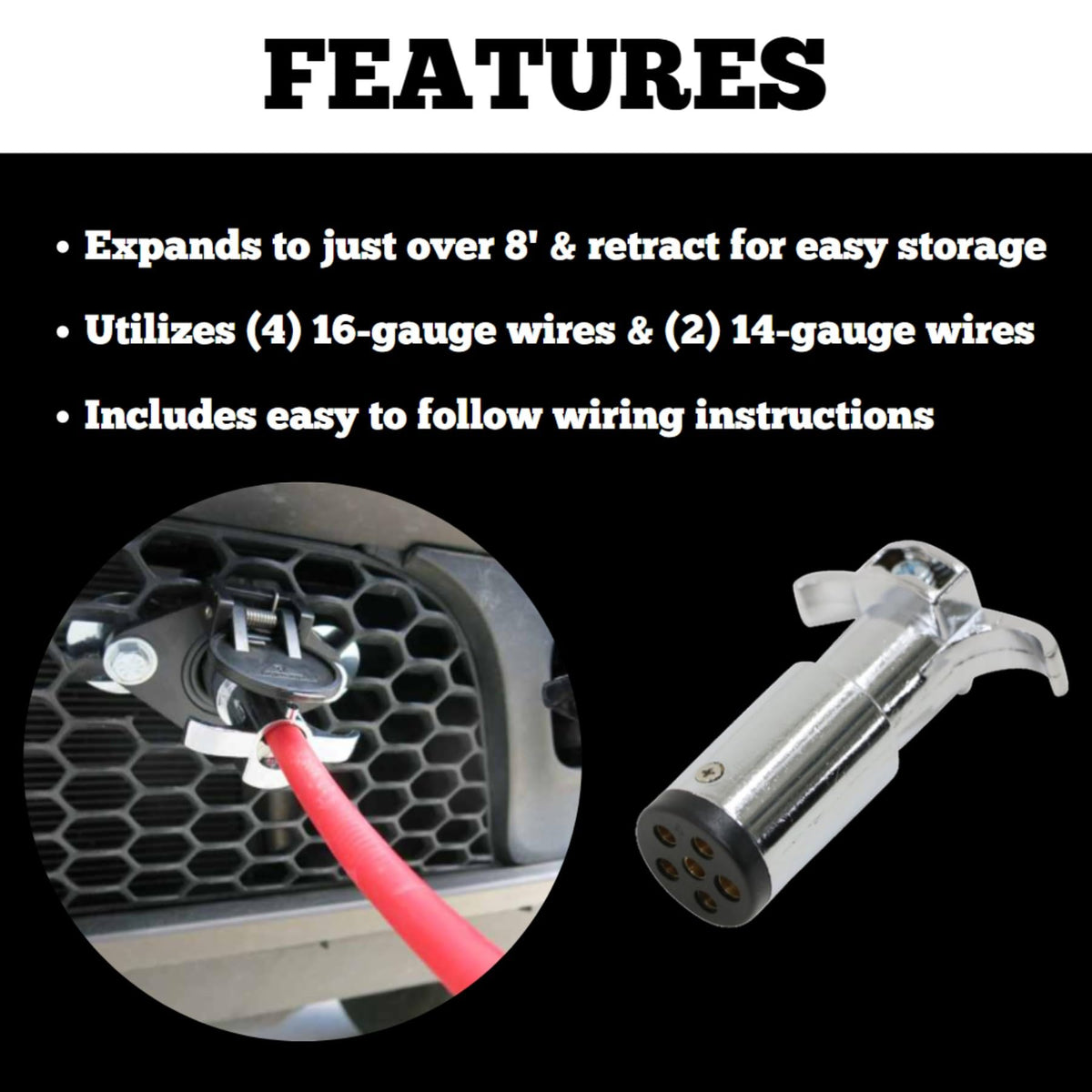 ROADMASTER 1676-7 Roadmaster 1676-7 Flexo-Coil Power Cords Compatible with Motorhomes with 6-7 Way Sockets | Provides Reliable Electrical Connection Between Motorhome & Towed Vehicle | Durable Coil Design