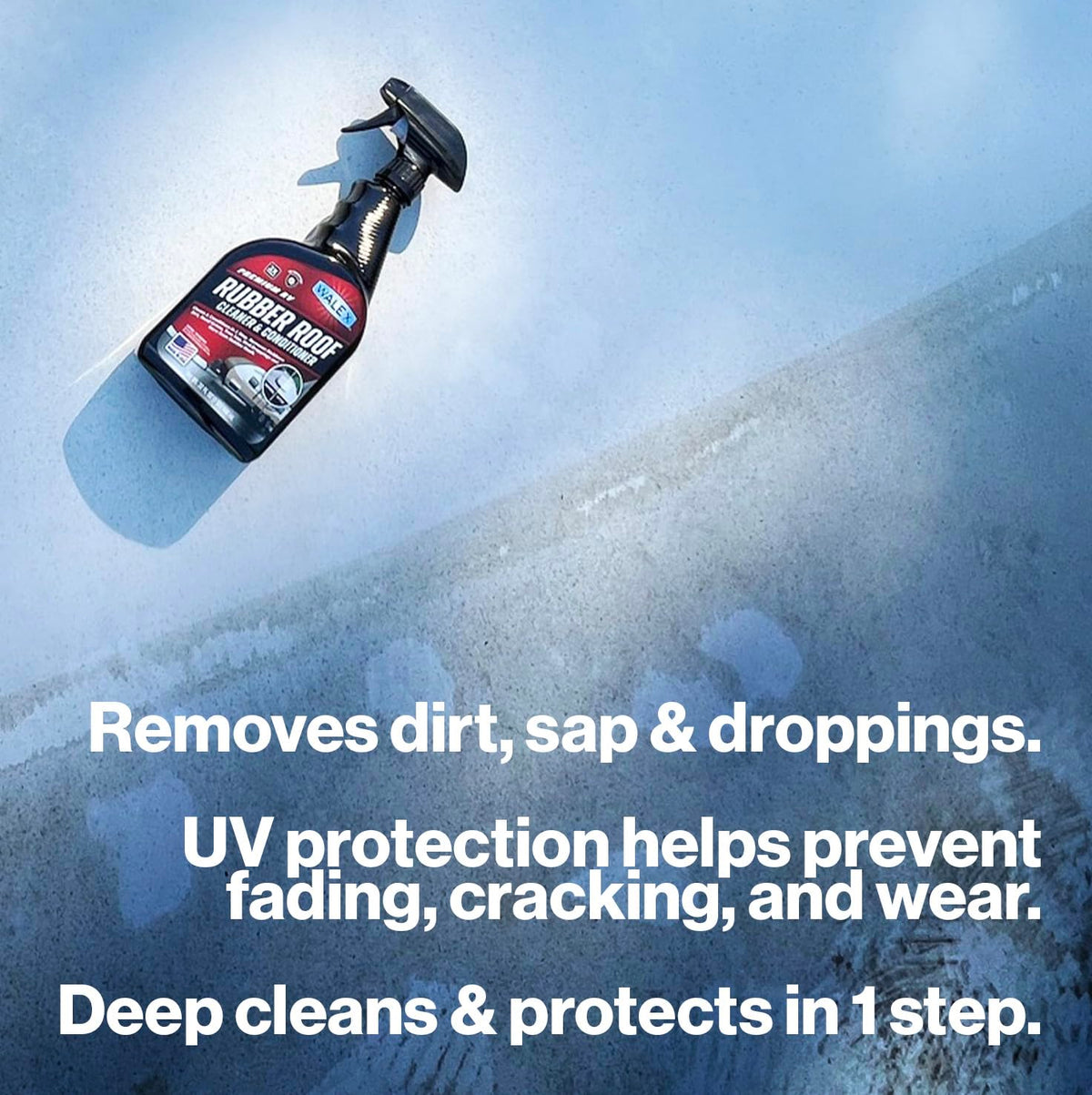 WALEX WALRR32 Walex RV Rubber Roof Cleaner/Conditioner - Removes Dirt, Road Grime, Tree Sap, Bird Droppings & More, Conditions RV Roof After Application; Great for RVs, Campers, Motorhomes, & Trailers, 32 oz