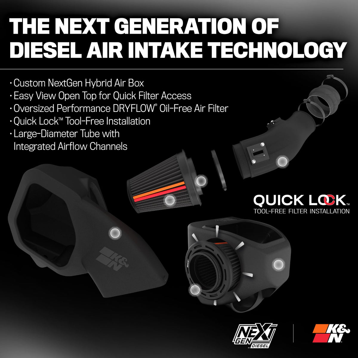 K&N FILTER 50-1583D K&N NextGen Diesel Dryflow Cold Air Intake: Compatible with 2019-2024 RAM; 2500; 3500; 50-1583D