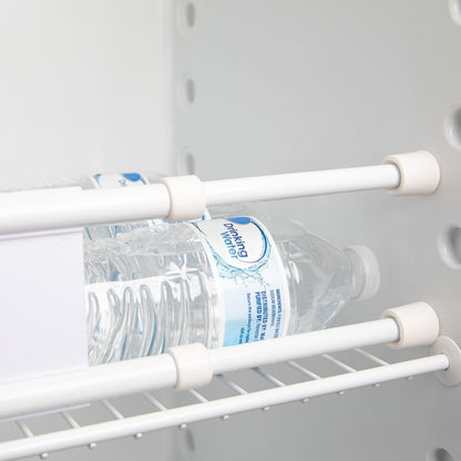 CAMCO 44073 Camco 28" Double RV Refrigerator Bar -Holds Food and Drinks in Place During Travel - Prevents Messy Spills - Spring Loaded and Extends Between 16" and 28" - White (44073)
