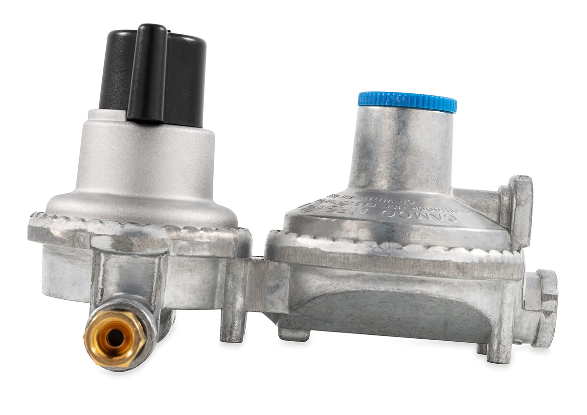 CAMCO 59005 Camco Propane Double-Stage Auto-Changeover Regulator | Features Auto Switch Over from Empty to Full Propane Tank | Ideal for Refilling Propane Supplies for RVing, Camping, Grilling, and More (59005)