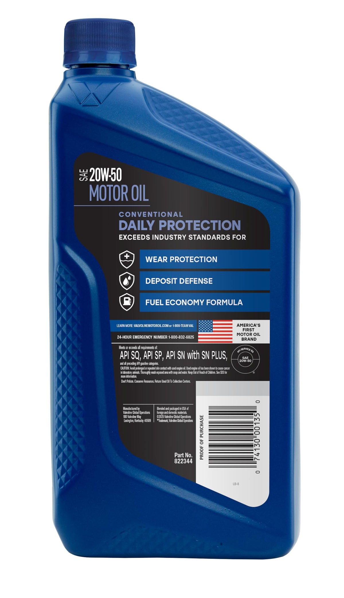 VALVOLINE 822344 Valvoline Daily Protection SAE 20W-50 Conventional Motor Oil 1 QT
