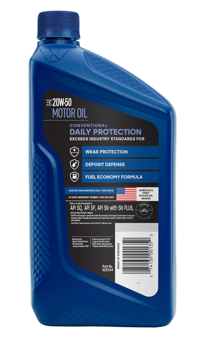 VALVOLINE 822344 Valvoline Daily Protection SAE 20W-50 Conventional Motor Oil 1 QT