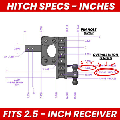 GEN-Y HITCH GH-2325 GEN-Y Hitch Heavy Duty Tow Hitch for 2.5" Receiver - 7.5" Drop/Rise with 5 Adjustable Positions, Includes Dual Ball Mount, Pintle Lock and Pins, 10,000 lbs Towing Capacity, 1,100 lbs Tongue Weight
