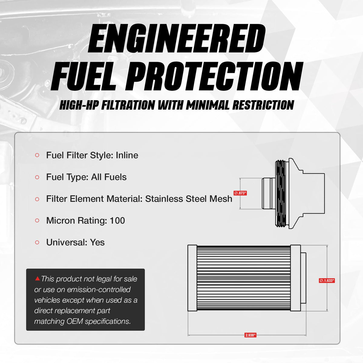 AEROMOTIVE 12304 Aeromotive 100 Micron Inline Fuel Filter - ORB-10 Ports, Stainless - 12304