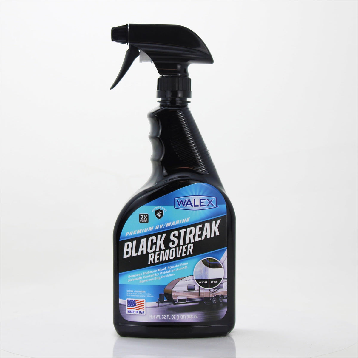 WALEX WALBS32 Walex Premium RV/Marine Black Streak Remover - Powerful Exterior Cleaner for RVs, Campers, and Boats, Restores Original Shine, Removes Tough Stains & Scuff Marks, Easy Application, 32 oz