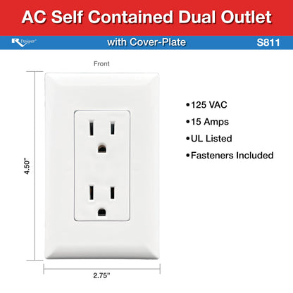 RV DESIGNER S811 RV Designer S811 - Self-Contained Dual AC Outlet with Cover Plate, White