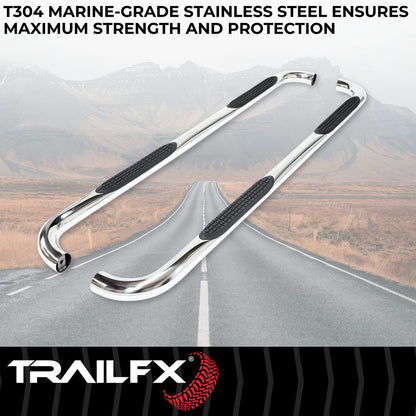 TRAILFX A0058S with Step Pads, 3" Round Bent, Polished, Stainless Steel, Without End Caps, Body Mount