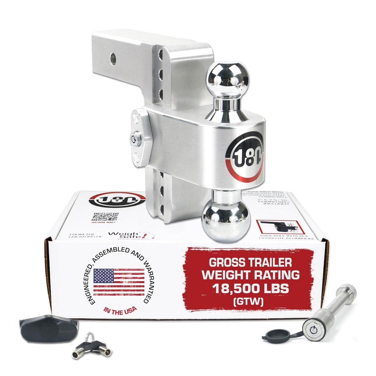 WEIGH SAFE CTB6-2.5-KA Weigh Safe Adjustable Trailer Hitch Ball Mount, 6" Adjustable Drop Hitch for 2.5" Receiver w/ 2 pc Keyed Alike Lock Set, Heavy Duty Aluminum Trailer Tow Hitch w/ Chrome Plated Tow Balls, 18,500 GTW