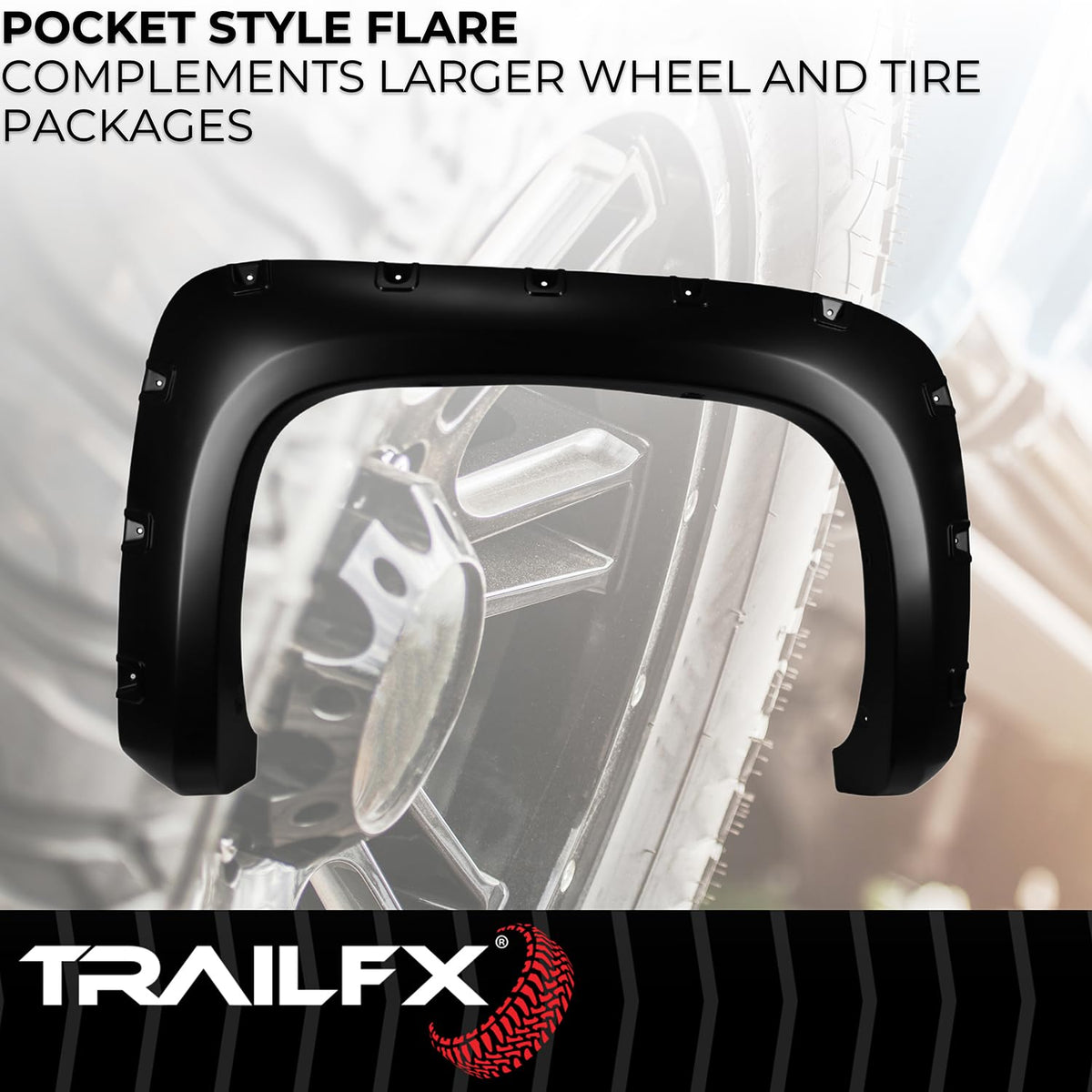 TRAILFX TFC3003S TrailFX Pocket Style Fender Flares for Chevrolet Silverado 1500 5.7 Foot Bed 2007-2013 Black Smooth Paintable Polypropylene Set of 4 with Stainless and Black Steel Rivets TrailFX TFC3003S