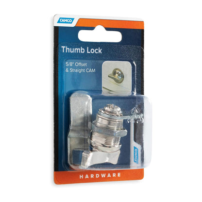 CAMCO 44333 Camco 44333 Steel RV Easy Turn Thumb Operated Style Offset Cam Lock for Recreational Vehicle Installation, Fits up to 5/8 Inches Thick