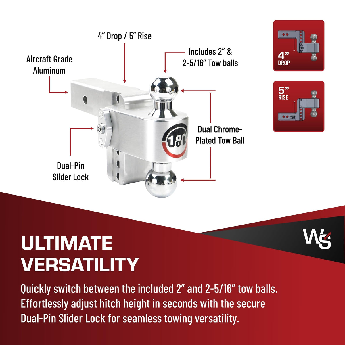 WEIGH SAFE CTB4-2.5 Weigh Safe Trailer Hitch Ball Mount, 4" Drop, 2.5" Receiver, Chrome Balls