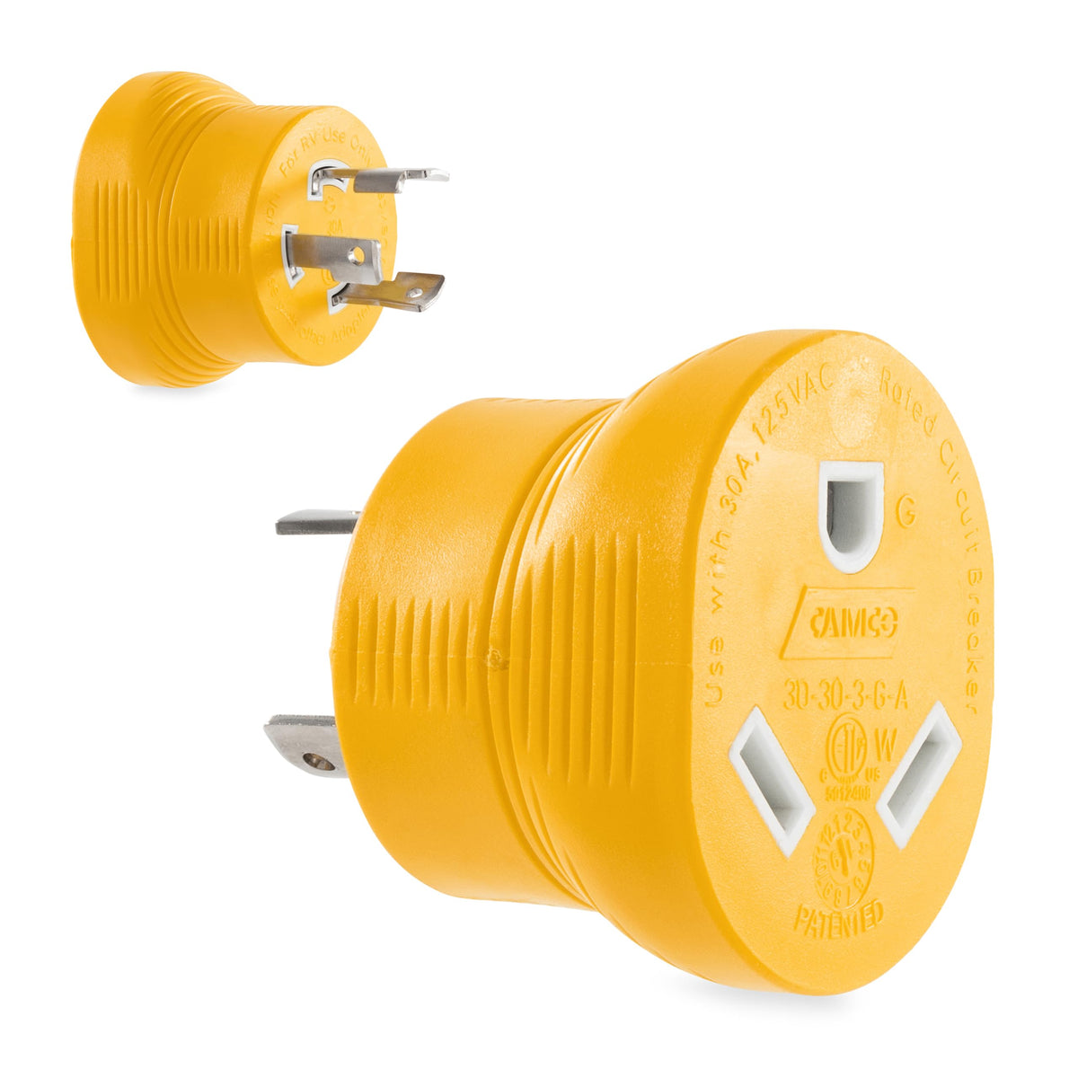 CAMCO 55333 Camco PowerGrip 30 Amp 3-Prong Generator Adapter - Featuring a 30-amp Locking Male Plug (NEMAL5-30P) and a 30-amp Female Connector (NEMA TT-30R) - 55333