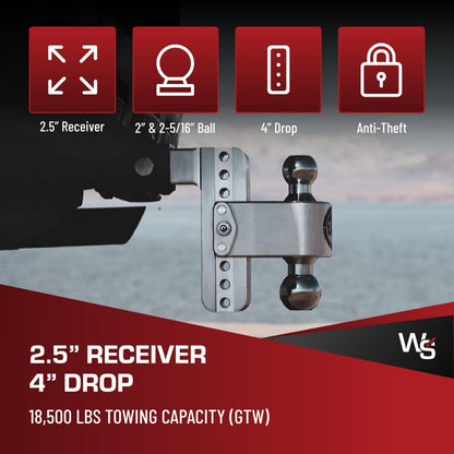 WEIGH SAFE CTB4-2.5 Weigh Safe Trailer Hitch Ball Mount, 4" Drop, 2.5" Receiver, Chrome Balls