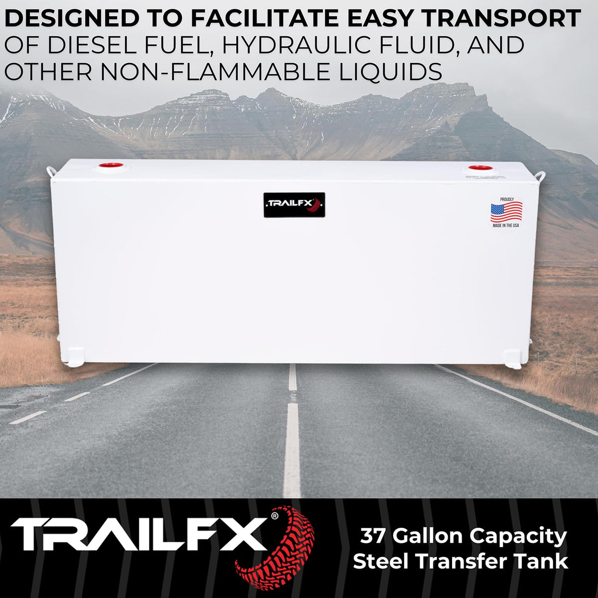 TRAILFX 21040SW TrailFX 21040SW Liquid Transfer Tank 37 Gallon Capacity Rectangular Vertical Steel Tank Gloss White Powder Coat Vented Lockable Cap For Diesel and Non-Flammable Liquids