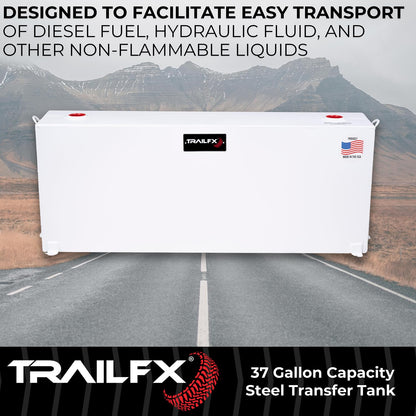 TRAILFX 21040SW TrailFX 21040SW Liquid Transfer Tank 37 Gallon Capacity Rectangular Vertical Steel Tank Gloss White Powder Coat Vented Lockable Cap For Diesel and Non-Flammable Liquids