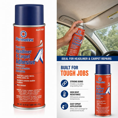 PERMATEX 27828 Permatex 27828 Body Shop Heavy Duty Headliner and Carpet Adhesive, 16.75 oz Aerosol Can