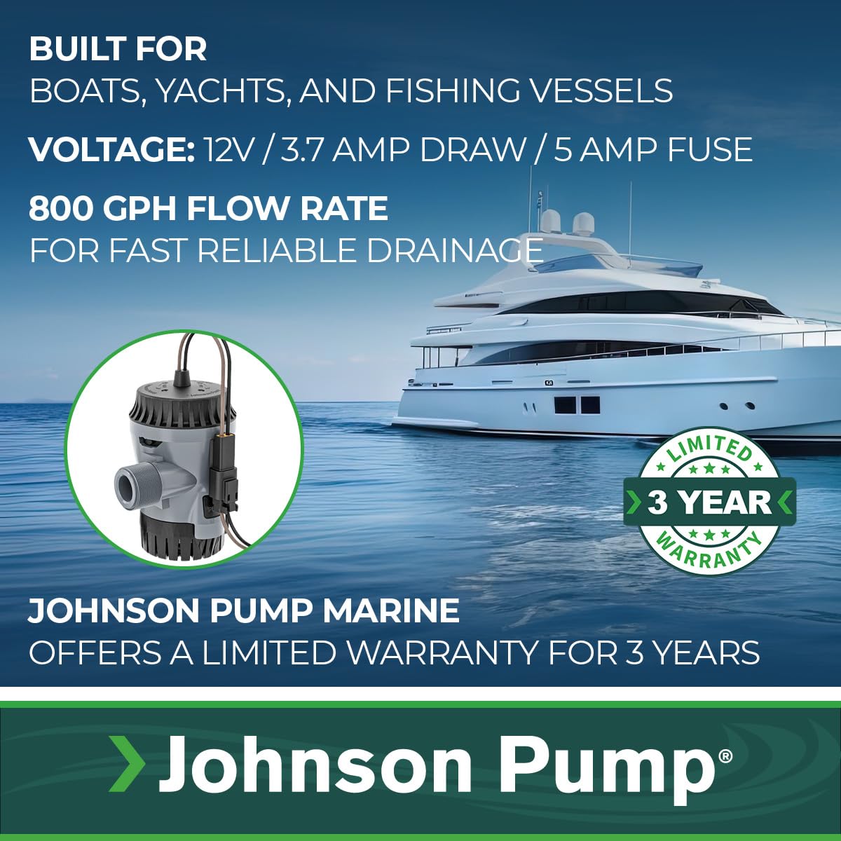 JOHNSON PUMP 10-13626-05 Johnson Pump 10-13626-05 Aqua Void Bilge Pump - 12V, 800 GPH