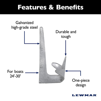 LEWMAR 0057902 Lewmar Galvanized Steel Claw Anchor 4.4 lbs. for Boats 17'-23', Bruce-Style Claw for Quick Setting, Bow Roller Compatible, Measures 14-3/16” L x 9-7/16” W x 5-1/4” H - 2020202242