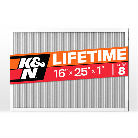 K&N FILTER HVC-8-11625 K&N 16X25X1 HVAC Furnace Air Filter, Lasts a Lifetime, Washable, Merv 8, the Last HVAC Filter You Will Ever Buy, Breathe Safely at Home or in the Office, HVC-8-11625