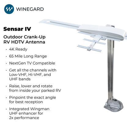 WINEGARD RVW-395 Winegard Sensar IV RVW-395 Amped Outdoor RV TV Antenna - Crank-Up Batwing
