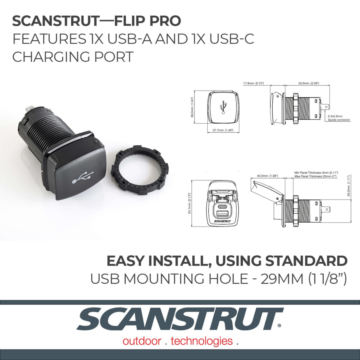 SCANSTRUT SC-USB-F1 Scanstrut SC-USB-F1 FLIP PRO FAST CHARGE DUAL USB SOCKE