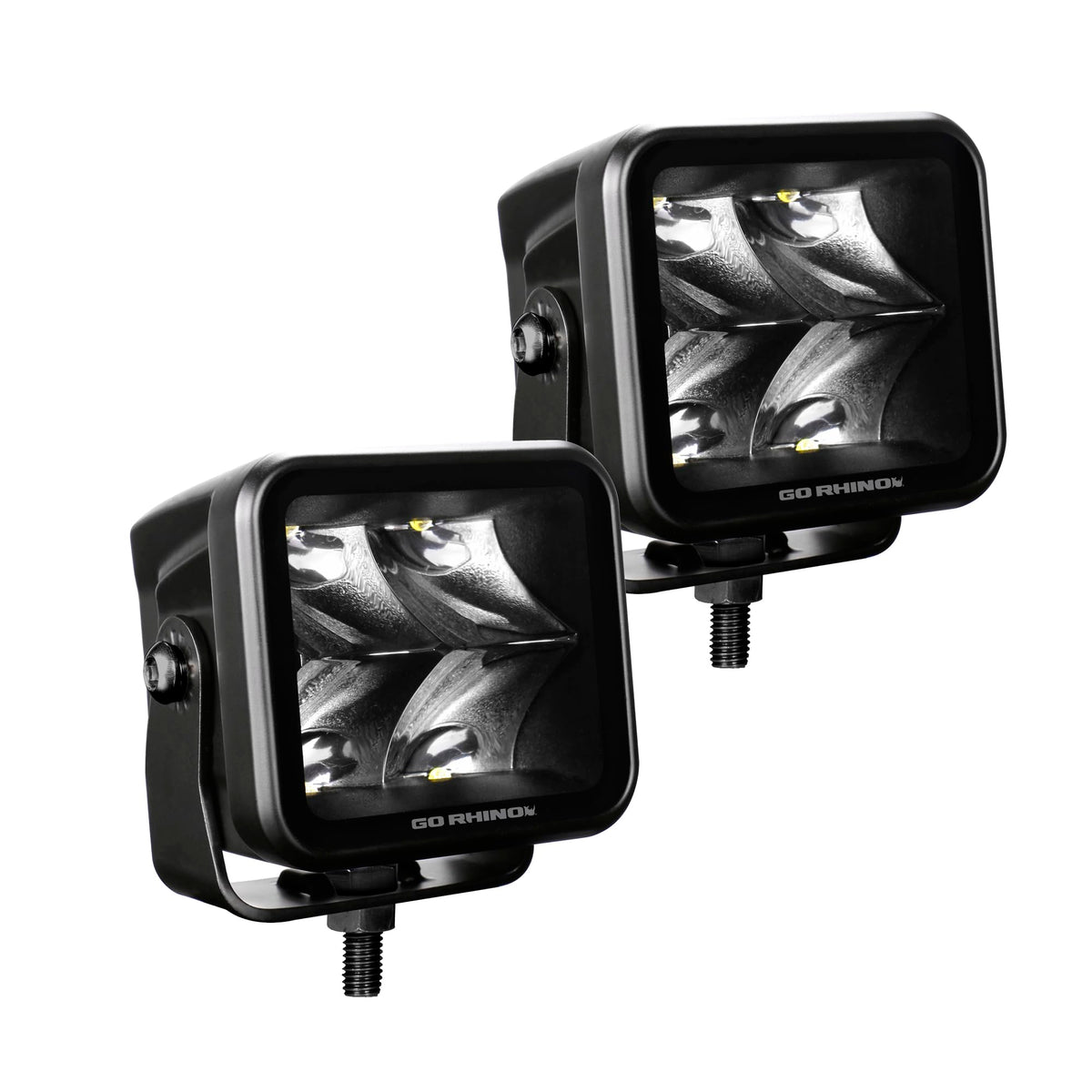 GO RHINO 750200321SCS Go Rhino Xplor Lighting: Blackout Series 2x2 LED Cube Spot Light Kit (Pair) – Surface Mount (Threaded Stud Mount) Aluminum, Black – 750200321SCS