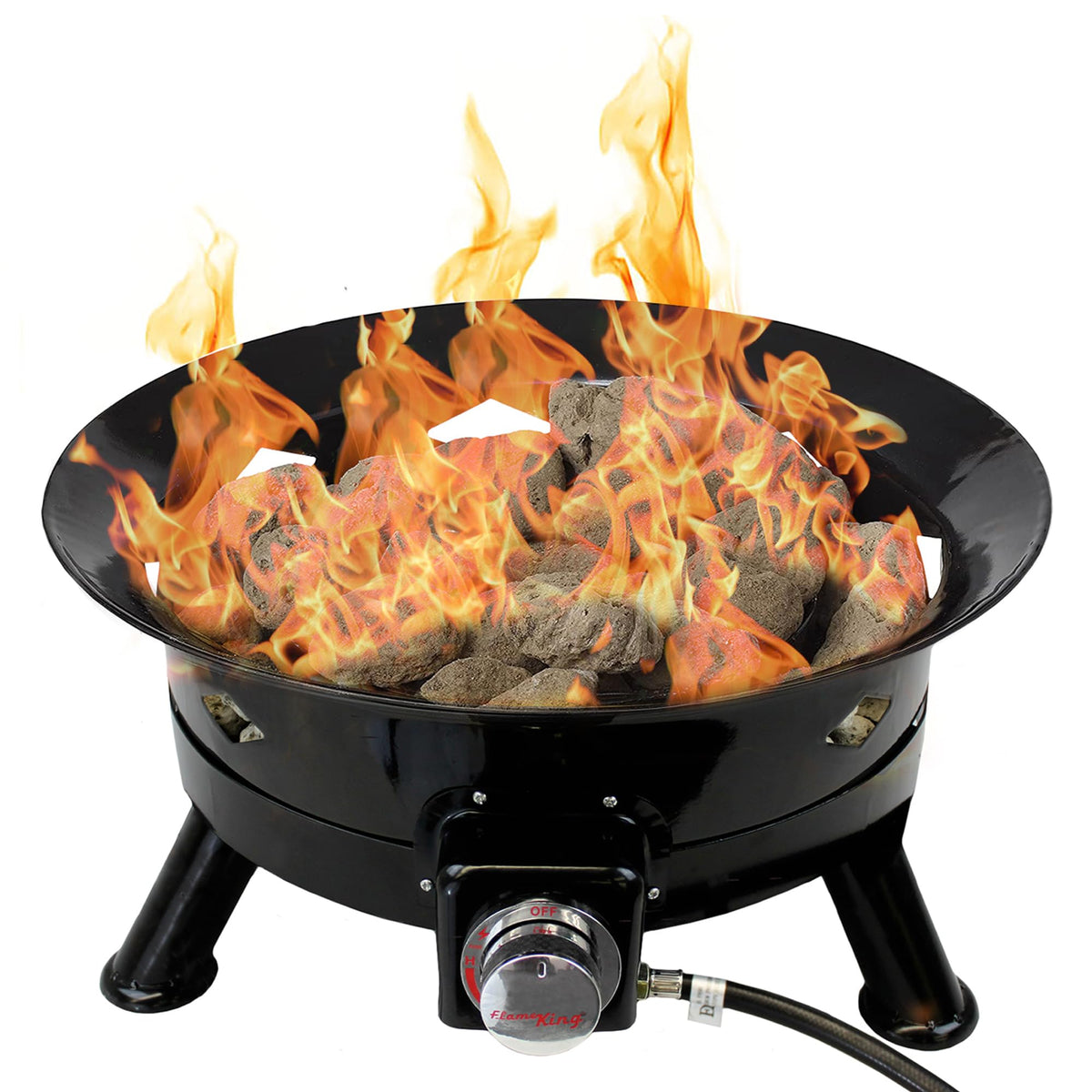 FLAME KING FKG6502D Flame King Smokeless Propane Fire Pit, 24-inch Portable Firebowl, 58K BTU with Self Igniter, Cover, & Carry Straps for RV, Camping, & Outdoor Living