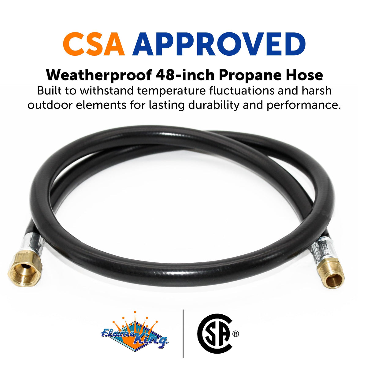 FLAME KING MB100383-48 Flame King 48-inch Propane Thermo Plastic Hose Assembly, 3/8-inch ID, 3/8-inch MPT X 1/2-inch Female Flare, for RVs and Travel Trailers