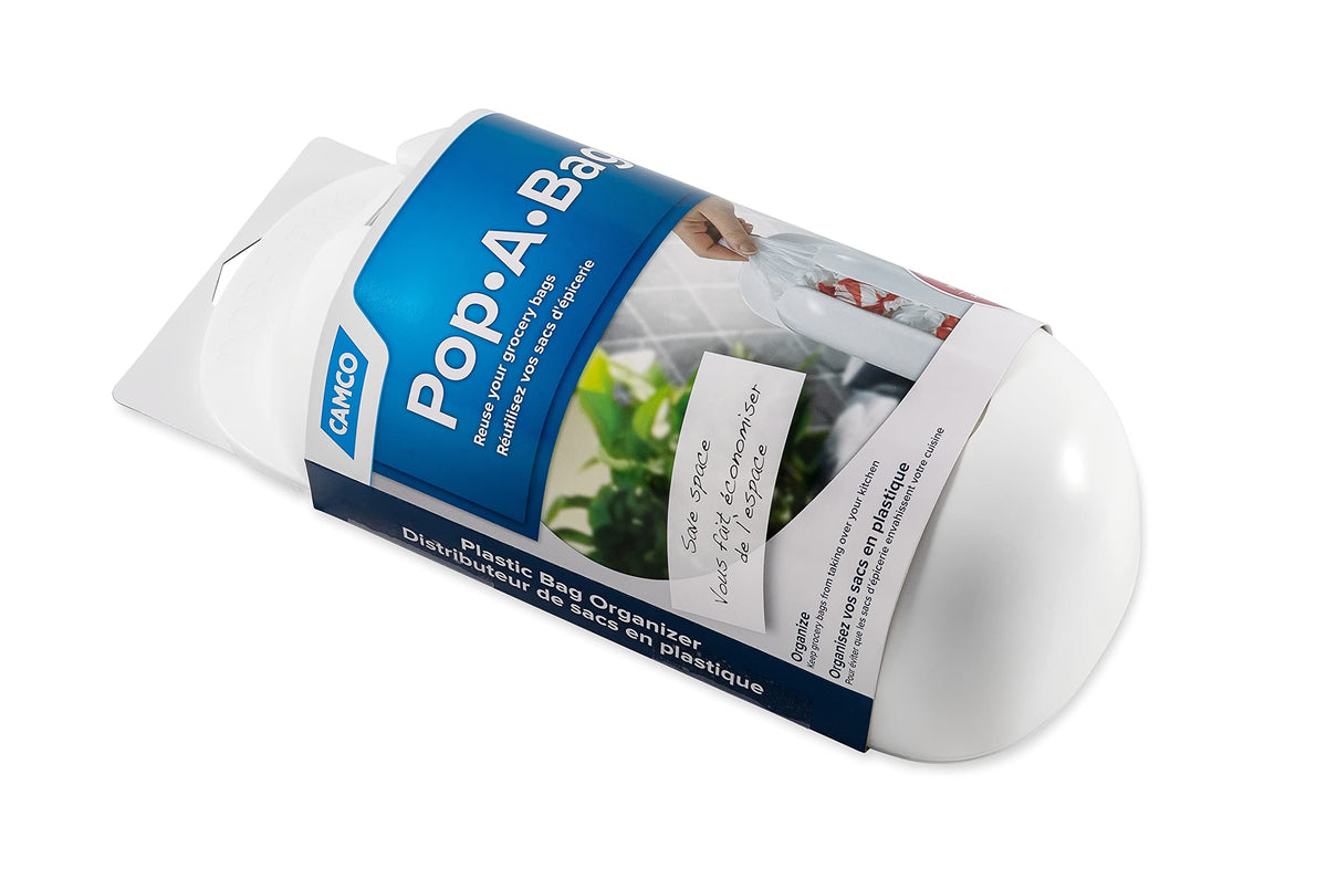 CAMCO 57061 Camco Pop-A-Bag | Features a Compact Design That Conveniently Stores and Dispenses Reusable Plastic Grocery Bags Inside RVs, Campers, Boats, Home, and Office | Polymer, White (57061)