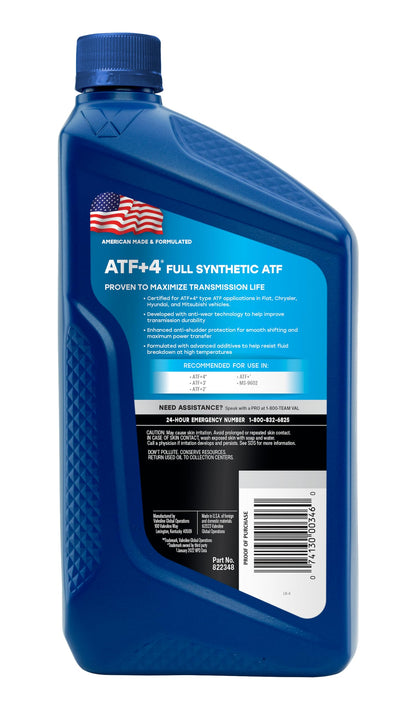 VALVOLINE 822348 Valvoline ATF +4 Full Synthetic Automatic Transmission Fluid 1 QT, Case of 6