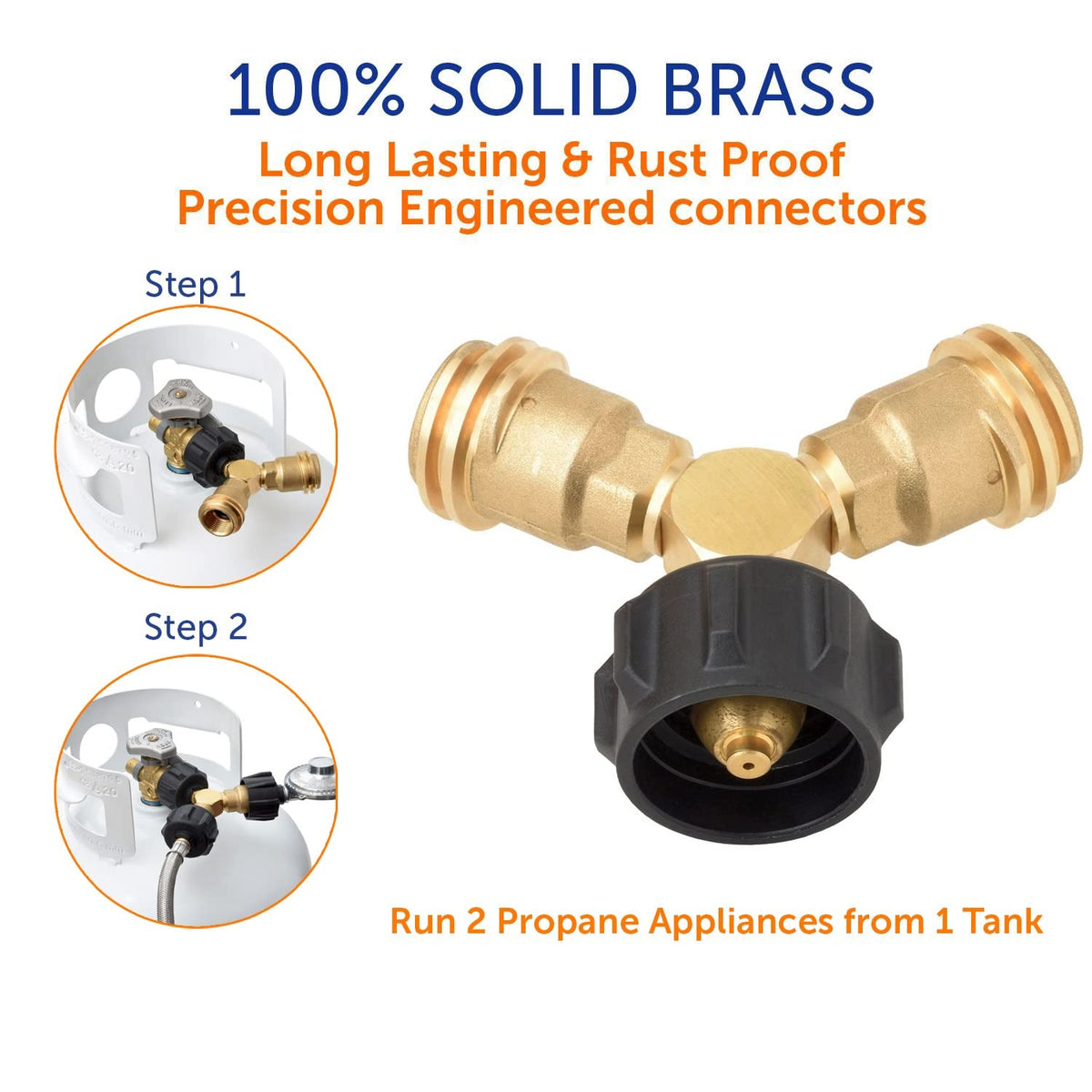 FLAME KING AB225 Flame King Propane Tank Y Splitter Adapter with Valves, 2-Way LP Gas Connector for 20lb Propane Tank Cylinders, Works with BBQ Grills, Camping Stoves, Gas Burners, Heaters