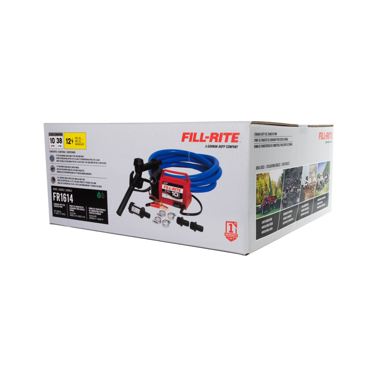 FILL RITE FR1614 Fill-Rite FR1614 12V 10 GPM Portable Fuel Transfer Pump for Diesel and Antifreeze with Suction and Discharge Hoses