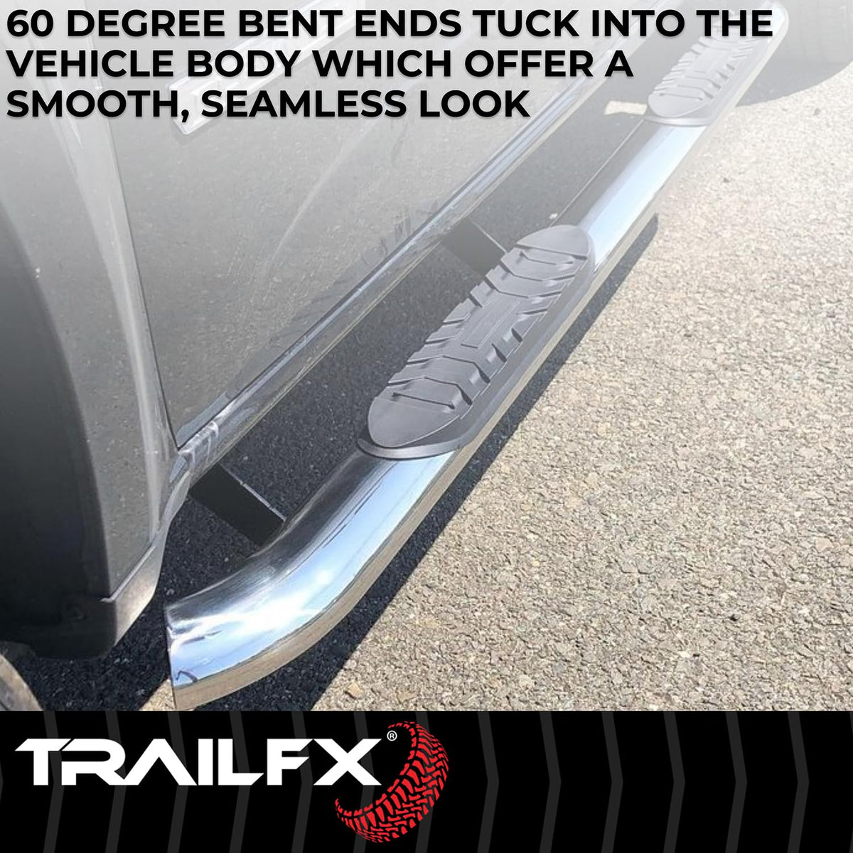 TRAILFX A1019S TrailFX A1019S 4 Inch Oval Bent Nerf Bars Fits 2024–2025 Toyota Tacoma with Step Pads Polished T304 Stainless Steel, Welded End Caps, Rocker Panel Mount, Bolt On Installation