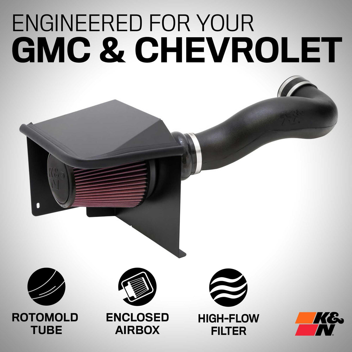 K&N FILTER 57-3058 K&N Cold Air Intake System: High-Flow Air Filter, Increase Performance & Towing: Compatible with 2007-2008 Chevy/GMC/Cadillac Silverado, Suburban, Tahoe, Sierra, Yukon, Escalade, Avalanche, 57-3058