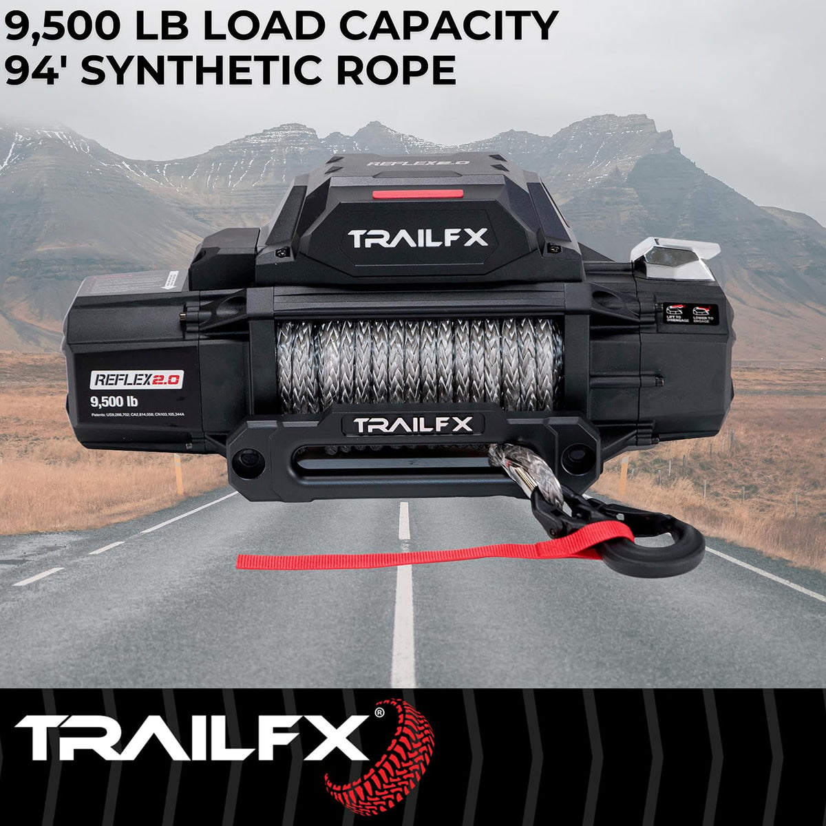 TRAILFX WRS295B TrailFX WRS295B Reflex 2.0 Winch; 9.5K Capacity; 94 ft Synthetic Rope; Aluminum Hawse Fairlead; Wired/Wireless Remote; Integrated Solenoid; 3 Stage Planetary Gear Drive; Load Warning Indicator