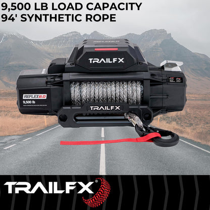 TRAILFX WRS295B TrailFX WRS295B Reflex 2.0 Winch; 9.5K Capacity; 94 ft Synthetic Rope; Aluminum Hawse Fairlead; Wired/Wireless Remote; Integrated Solenoid; 3 Stage Planetary Gear Drive; Load Warning Indicator