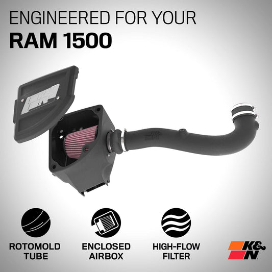 K&N FILTER 63-1594 K&N Cold Air Intake System: High-Flow Air Filter, Increase Performance & Towing: Compatible with 2020-2025 RAM: 1500, 63-1594