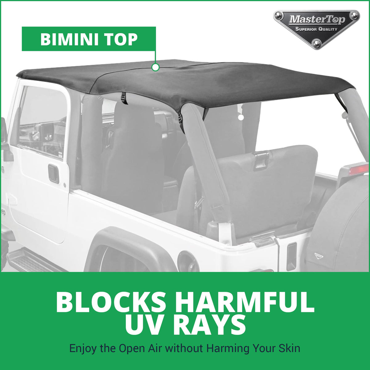 MASTERTOP 14810024 MasterTop 3-Piece Ultimate Summer Soft Top Combo - Bimini Soft Top, Wind Stopper Cab Curtain, and Tonneau Deck Cargo Cover - Fits Jeep Wrangler LJ 2004-2006 - Black MasterTwill