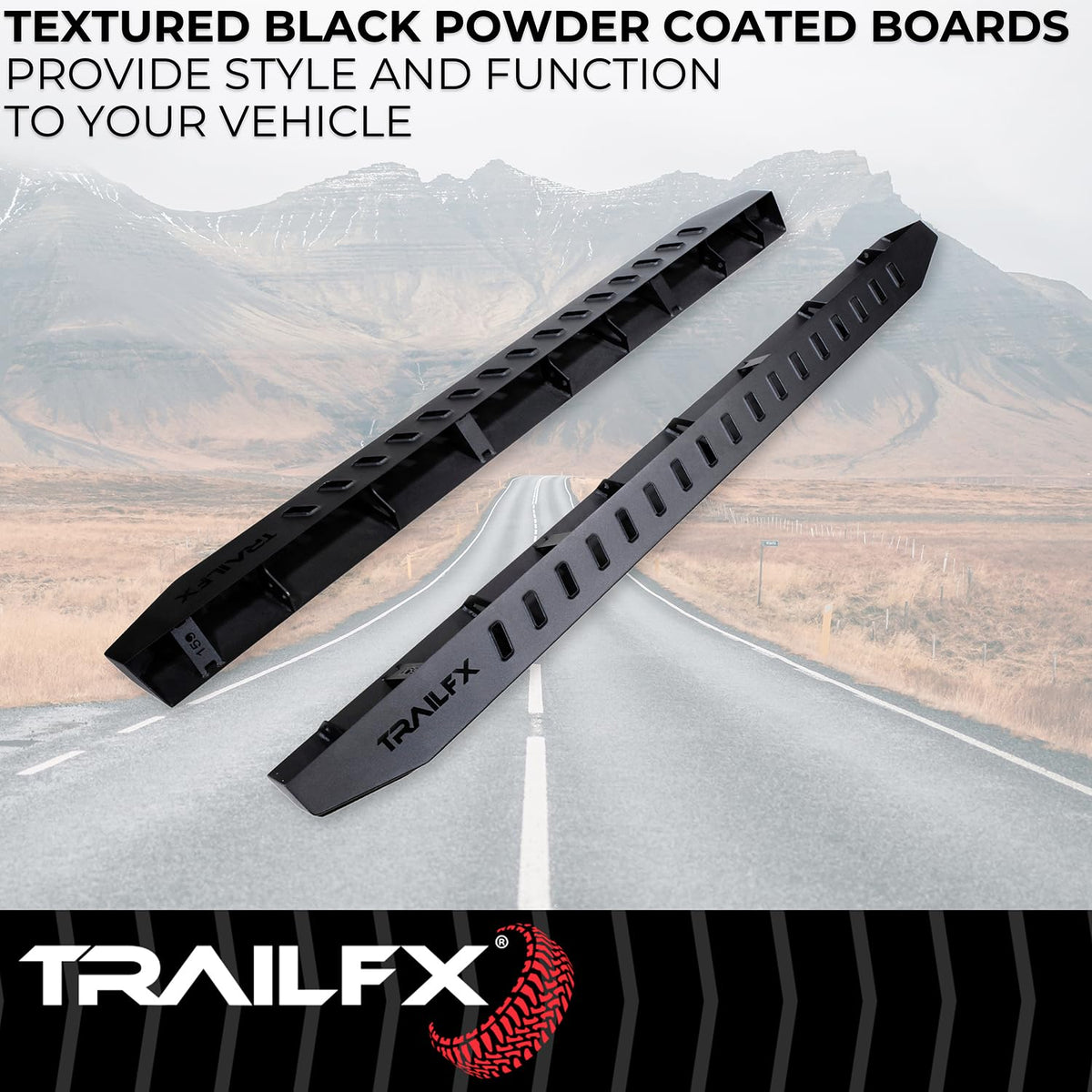 TRAILFX ORB010 TrailFX Overland Running Boards Fits 2005-2024 Nissan Frontier Crew Cab Powder Coated Matte Black Steel Tube Style Bolt-On Frame Mount Dual Step Areas Set of 2 TrailFX ORB010 Nerf Bars
