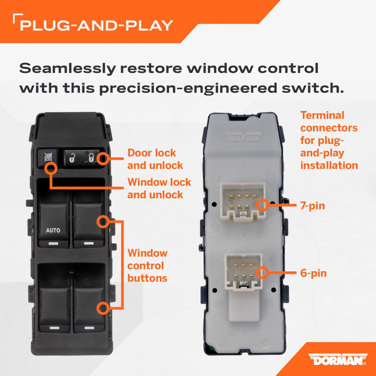 DORMAN 901-459 Dorman 901-459 Front Driver Side Master Power Window Switch-6 Button Compatible with Select Models